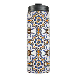 Vintager Portugiese Azulejo blaues gelbes Muster Thermosbecher