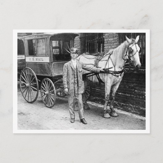 Vintager Postbote mit Pferd- und Buggy-Postwagen Postkarte (Vorderseite)