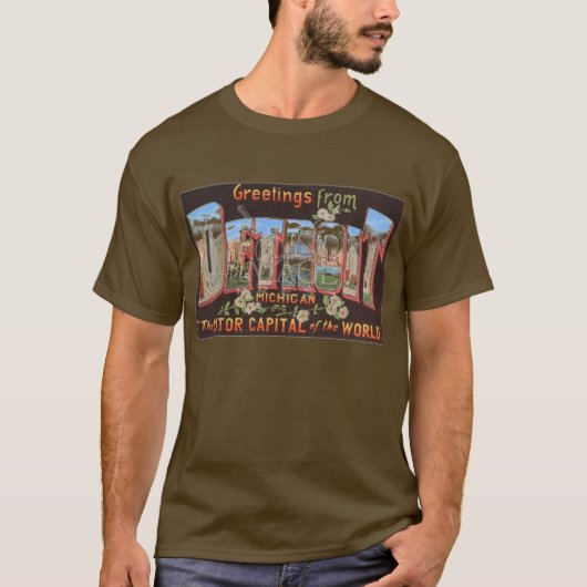 Vintager Postkarten-T - Shirt Detroits (Vorderseite)