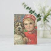 Vintager Postkartenjunge und Hund Postkarte (Stehend Vorderseite)