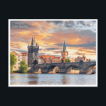 Vintager Prague Tschechische Republik République t Postkarte<br><div class="desc">Vintag,  retro,  reise,  modern,  wasserfarbe,  prague,  Tschechische Republik,  République tchèque,  tourismus, </div>