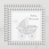 VINTAGER PRAM-BABY-DUSCHERGRAD/WEISS EINLADUNG (Vorne/Hinten)