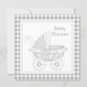 VINTAGER PRAM-BABY-DUSCHERGRAD/WEISS EINLADUNG