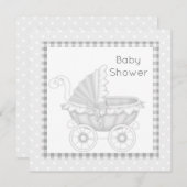 VINTAGER PRAM-BABY-DUSCHERGRAD/WEISS EINLADUNG (Vorne/Hinten)