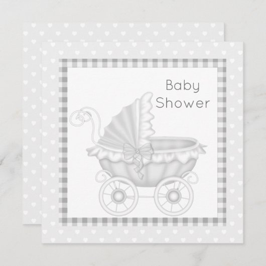 VINTAGER PRAM-BABY-DUSCHERGRAD/WEISS EINLADUNG (Vorne/Hinten)