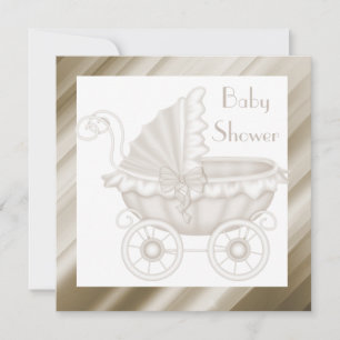 VINTAGER PRAM-BABY-SHOWER-EINLADUNG SEPIA/WEISS EINLADUNG