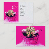 VINTAGER PRAM MIT BLUME BABY DUSCHE,Perlpapier Visitenkarte (Vorne/Hinten)