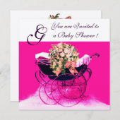 VINTAGER PRAM MIT BLUME BABY DUSCHMONOGRAM EINLADUNG (Vorne/Hinten)