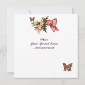 VINTAGER PRAM MIT BLUME, SCHALTFLÄCHEN BABY DUSCHE EINLADUNG (Rückseite)