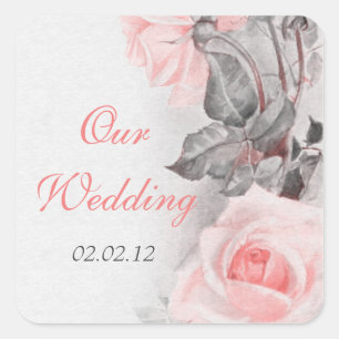 Vintager Primrose Rosa Rose Hochzeitssender Umschl Quadratischer Aufkleber