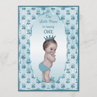 Vintager Prinz Boy und blaue Rosen-1. Geburtstag Einladung