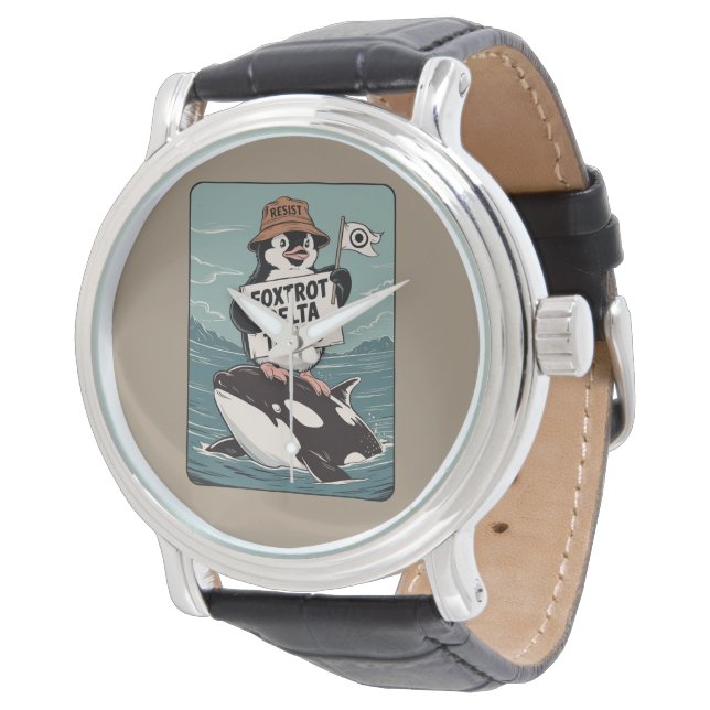 Vintager Protest gegen Penguin-Aktivismus Armbanduhr (Schrägansicht)