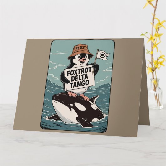 Vintager Protest gegen Penguin-Aktivismus Karte (Gelbe Blume)