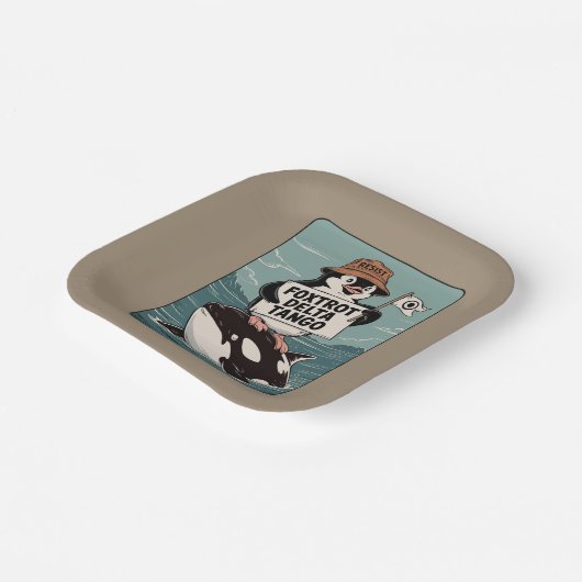 Vintager Protest gegen Penguin-Aktivismus Pappteller (Gewinkelt)