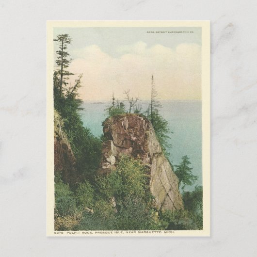 Vintager Pulpit Rock Marquette Michigan Postkarte (Vorderseite)