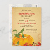 Vintager Pumpkin Erntedank Einladung Postkarte (Vorne/Hinten)
