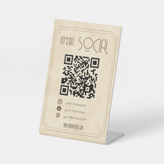 Vintager QR-Code Business scannen mich Social Medi Sockelschild (Vorderseite)