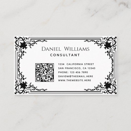 Vintager QR-Code: Elegantes Skript Visitenkarte (Rückseite)