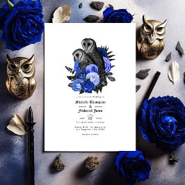 Vintager QR-Code für Royal Blue Owls Gothic Weddin Einladung