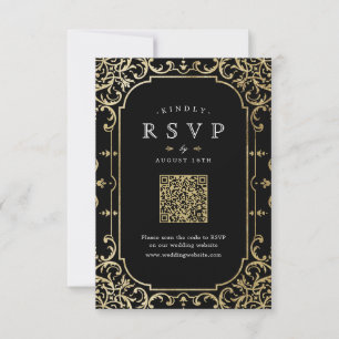 Vintager QR-Code für Schwarz und Gold RSVP Karte