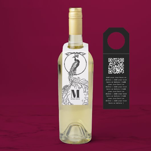 Vintager QR-Code in Schwarz-Weiß-Pfau Flaschenanhänger