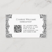 Vintager QR-Code Schwarz-weiß antikes Skript Visitenkarte (Rückseite)