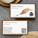 Vintager QR Code Writer für Inkwell Feather Quill  Visitenkarte<br><div class="desc">Elegante Visitenkarte mit einem wunderschönen Stift mit moderner Typografie. Personalisieren Sie es mit Ihrem Namen und Ihren Kontaktdaten,  um einen bleibenden ersten Eindruck zu machen.</div>