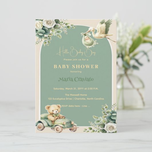 Vintager Rad & Teddy Pride Kinderdusche Einladung (Stehend Vorderseite)