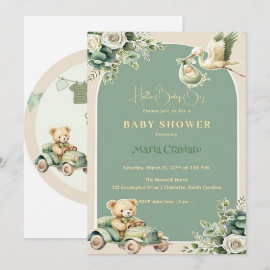 Vintager Rad & Teddy Pride Kinderdusche Einladung (Vorne/Hinten)