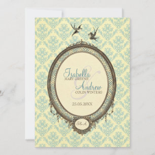 Vintager Rahmen auf Damast Muster Hochzeitsempfang Einladung