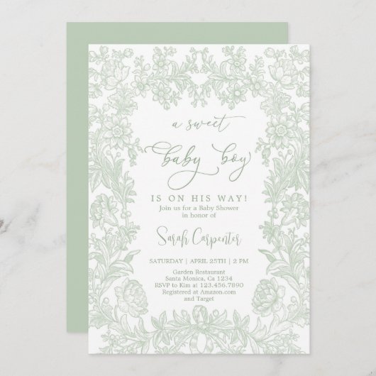 Vintager Rahmen Babyduschmaschine Einladung (Vorne/Hinten)