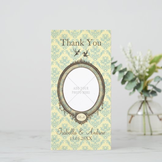 Vintager Rahmen für Damask Wedding Danke (Stehend Vorderseite)