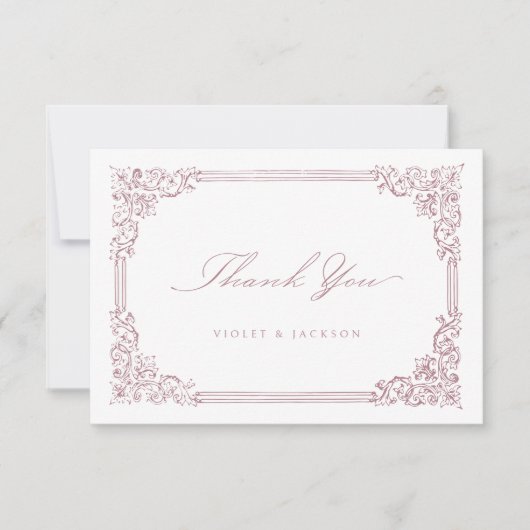 Vintager Rahmen in rosa, rosa, elegant Dankeskarte (Vorderseite)