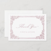 Vintager Rahmen in rosa, rosa, elegant Dankeskarte (Vorne/Hinten)