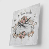 Vintager Rahmen mit Rose Quadratische Wanduhr (Winkel)