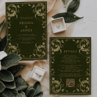 Vintager Rahmen Olive Green Gold QR Code Hochzeit