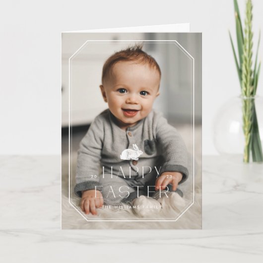 Vintager Rahmen Osterfotokarte - Weiß Dankeskarte (Vorderseite)