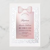 Vintager Rahmen Rosa Taufe Folieneinladung (Vorderseite)