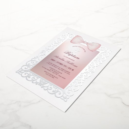 Vintager Rahmen Rosa Taufe Folieneinladung (Gedreht)