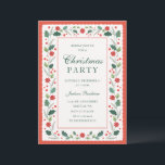 Vintager Rahmen Rot Feiertagskarte<br><div class="desc">Eine weihnachtliche Party Einladung mit einem Blumenrahmen von Holly und Poinsettia.</div>