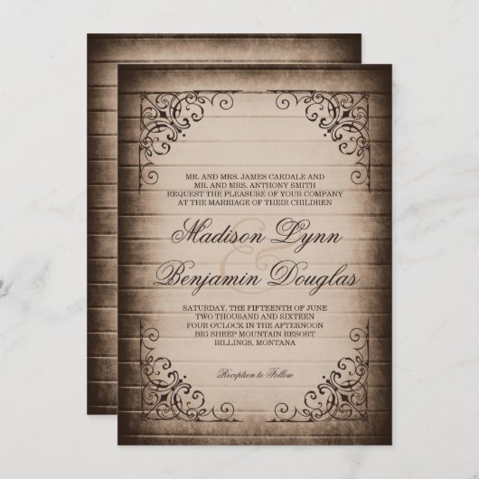Vintager Rahmen-rustikale hölzerne Einladung (Vorne/Hinten)