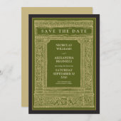 Vintager Rahmen Save the Date (Oliven/Gold) (Vorne/Hinten)