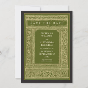 Vintager Rahmen Save the Date (Oliven/Gold)