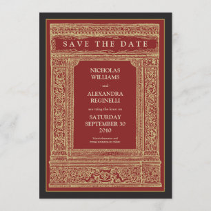 Vintager Rahmen Save the Date (rot/gold)