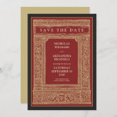 Vintager Rahmen Save the Date (rot/gold) (Vorne/Hinten)