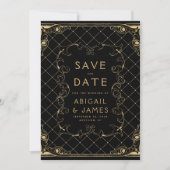 Vintager Rahmen Schwarz Hochzeit speichern Sie das Einladung (Vorderseite)