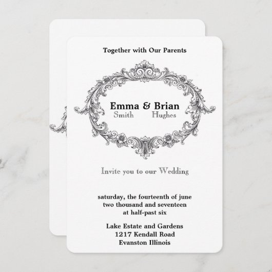 Vintager Rahmen scrollen Einladung (Vorne/Hinten)