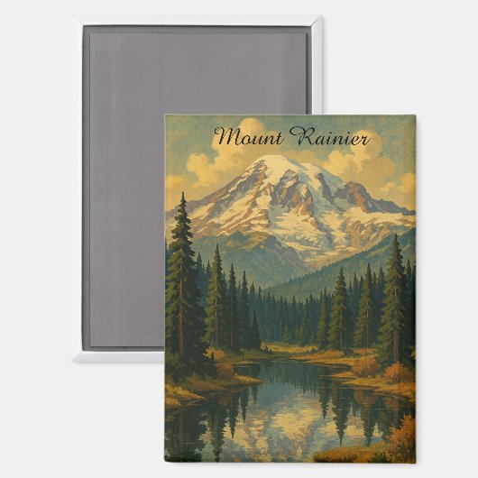 Vintager Rainier Nationalpark Retro Kunst, Dichtun Magnet (Vorderseite/Rückseite)