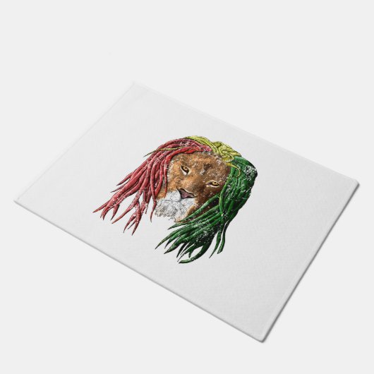 Vintager Rasta Reggae-Löwe Fußmatte (Schrägansicht)