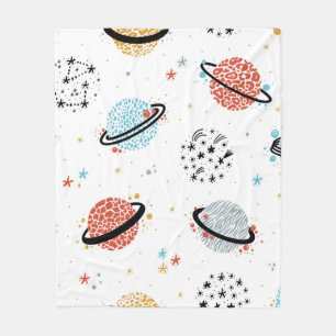 Vintager Raum Nahtloses Muster mit Doodle Saturn Fleecedecke